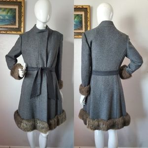 Vintage 70s Penny Lane Fur Trimmed Wool Full skirted Coat sz S/M
